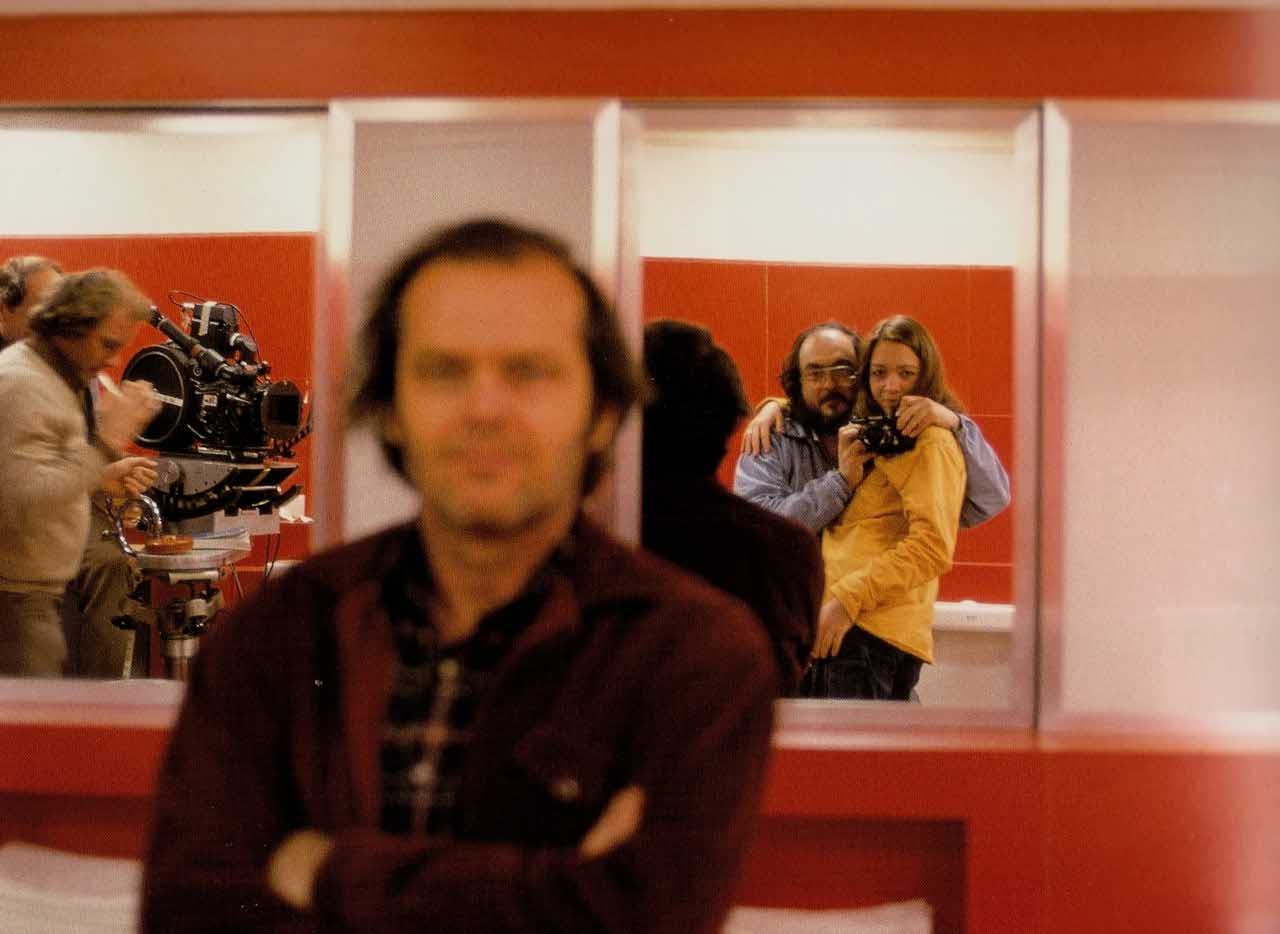 Stanley Kubrick staying focused on the set of The Shining (1979).