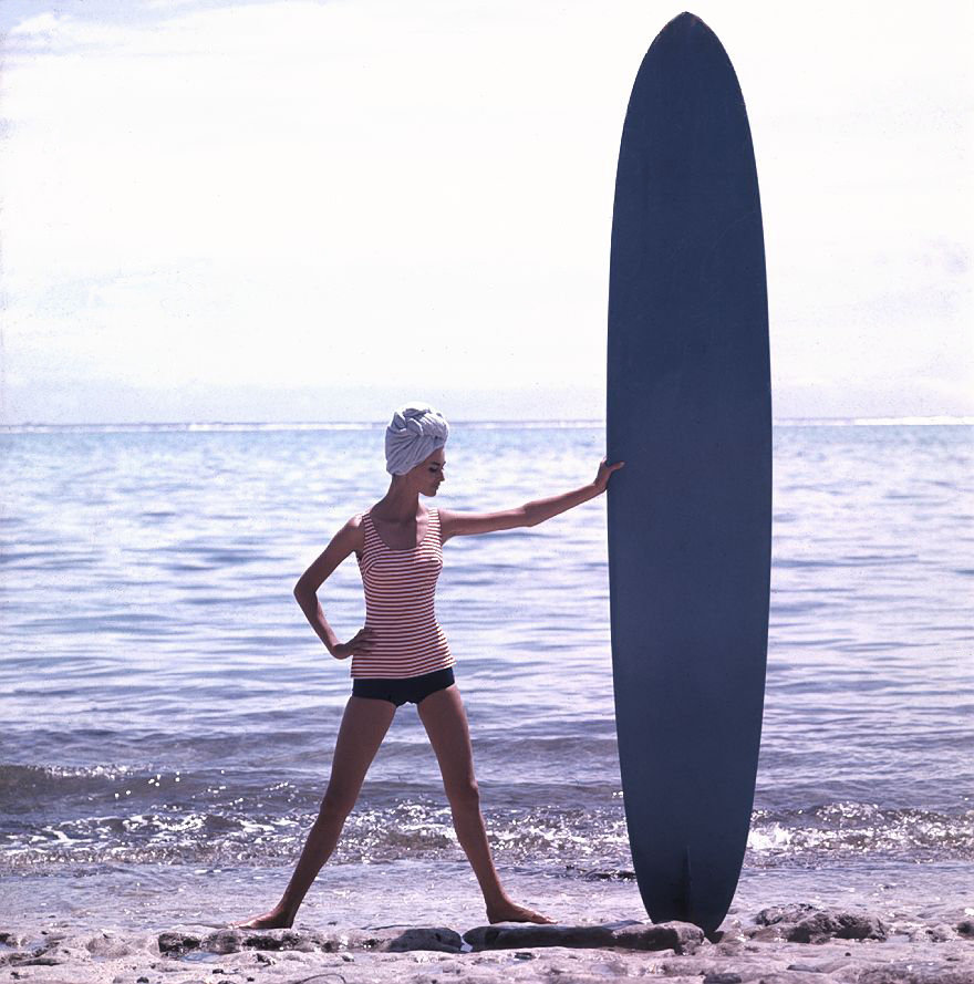 Surfboard girl, Biarritz, 1959.