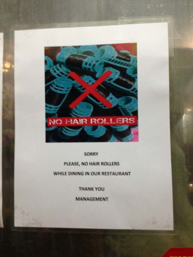 poster - No Hair Rollers Sorry Please, No Hair Rollers While Dining In Our Restaurant Thank You Management