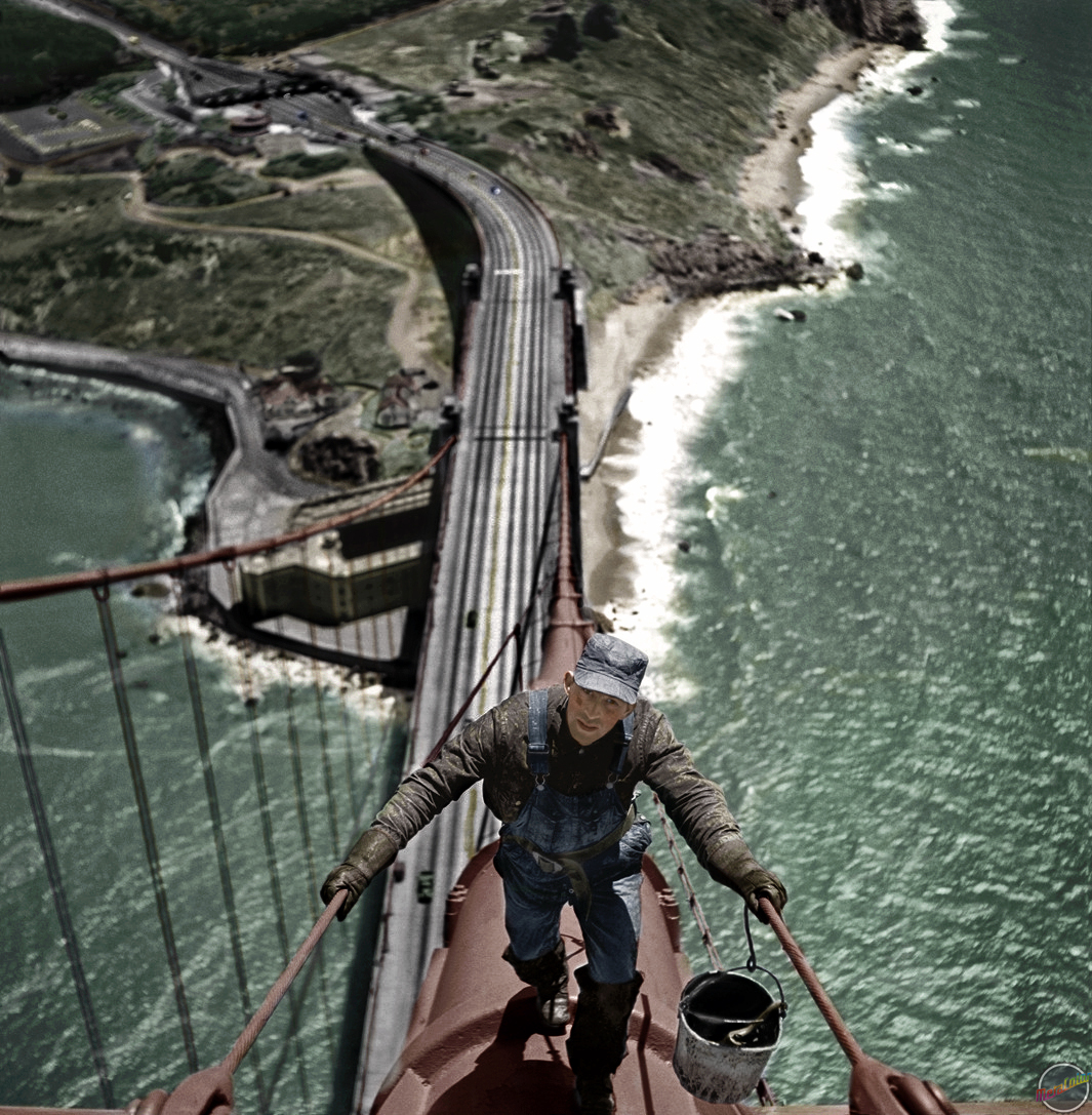 Some Guy Painting The Golden Gate Bridge in 1947.
