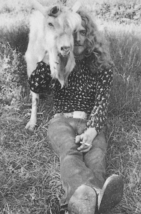 Robert Plant and his goat, circa 1973.