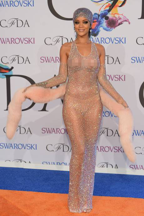 Rihanna in her astonishing Swarovski crystal dress.
