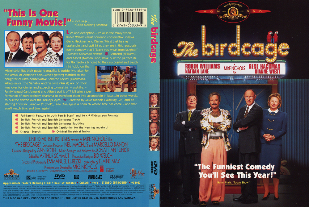 The Birdcage is a 1996 American comedy film, directed by Mike Nichols and 

stars Robin Williams, Gene Hackman, Nathan Lane, and Dianne Wiest. Dan 

Futterman, Calista Flockhart, Hank Azaria, and Christine Baranski appear in 

supporting roles.