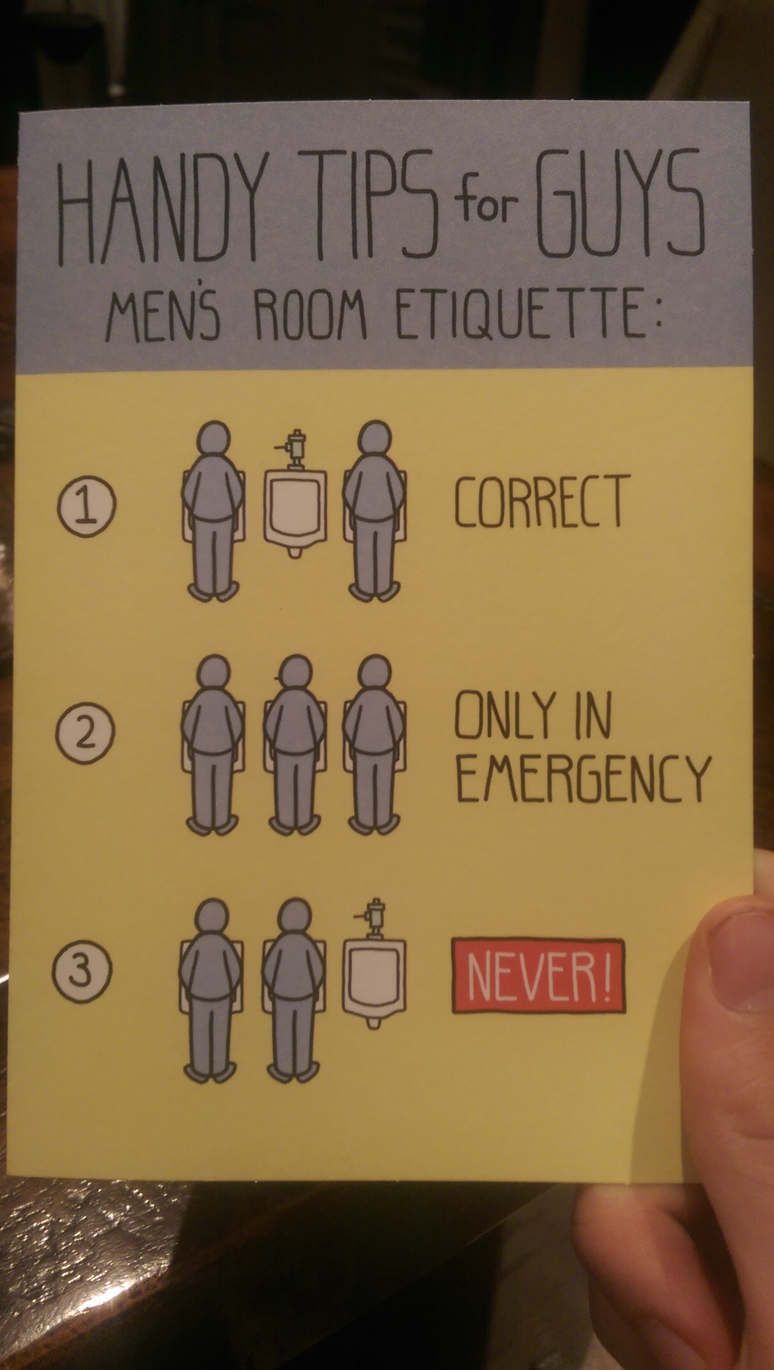 Handy Tips for Guys Mens Room Etiquette Only In Emergency Never!