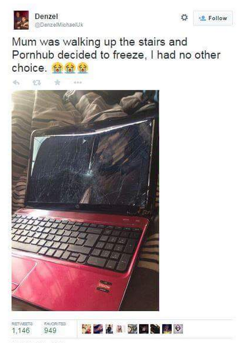 Apparently smashing the screen was the only option for this kid when his mom walked in on him when he was watching porn.