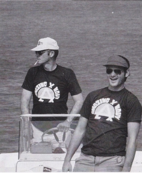 Bill Murray and Hunter S. Thompson on a boat. 1970s.
