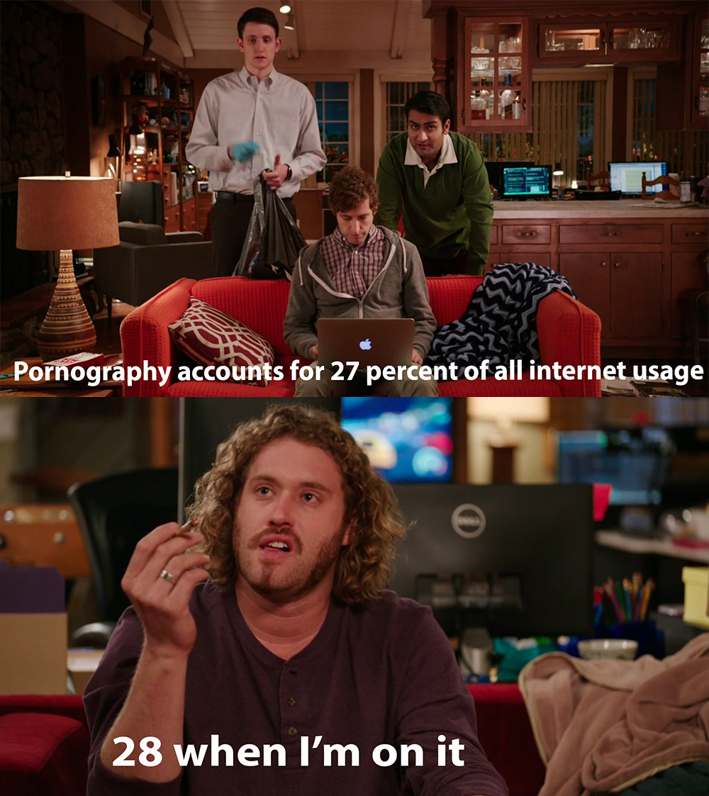 silicon valley funny meme - Pornography accounts for 27 percent of all internet usage 28 when I'm on it