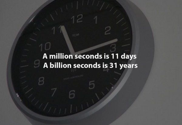 creepy shower thoughts - 12 1 Tcm 10 A million seconds is 11 days A billion seconds is 31 years 7 6