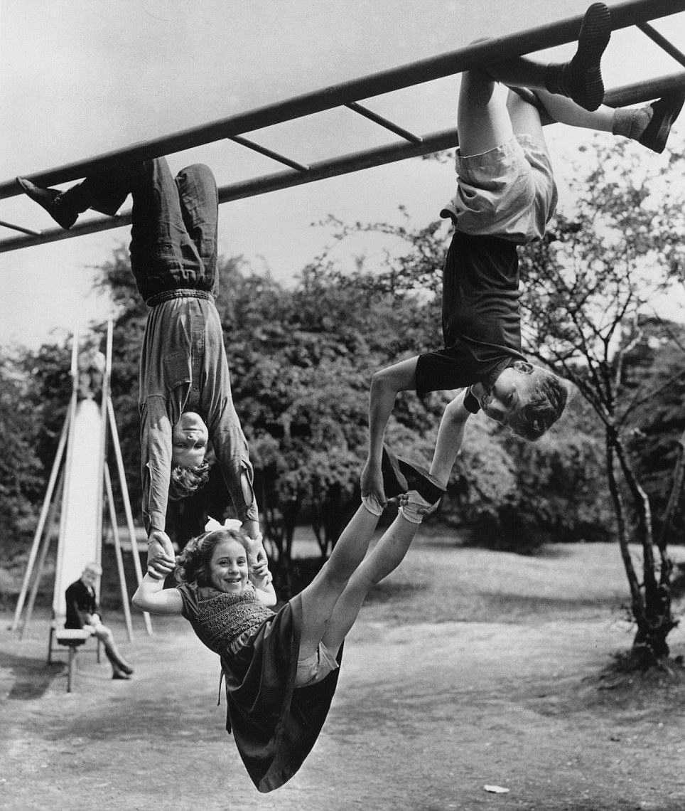 Two boys, a girl, and some monkey bars (1954).