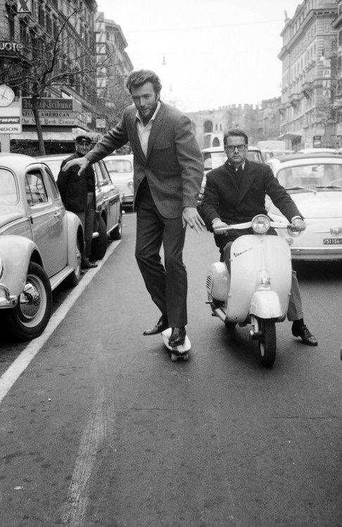 Clint Eastwood skateboarding in Rome, 1964.
