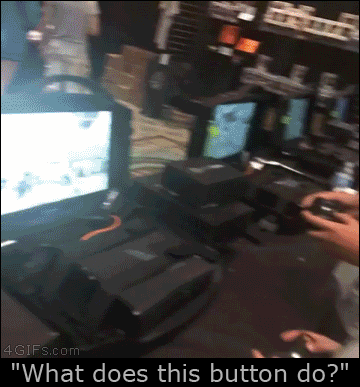 gaming reaction gif - 4 GIFs.com "What does this button do?"