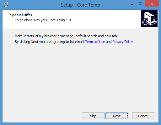 install composer - Setup Core Temp Special Offer To go along with your Core Temp 1.0 Make Istartsurf my browser homepage, default search and new tab By clicking Next you are agreeing to Istartsurf Terms of Use and Privacy Policy Skip Next Cancel