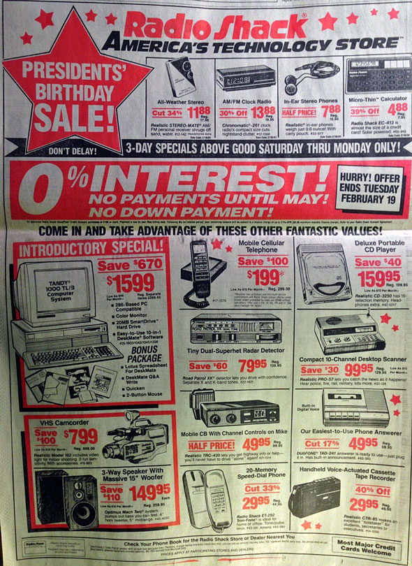 1991 Radio Shack electronics ad.