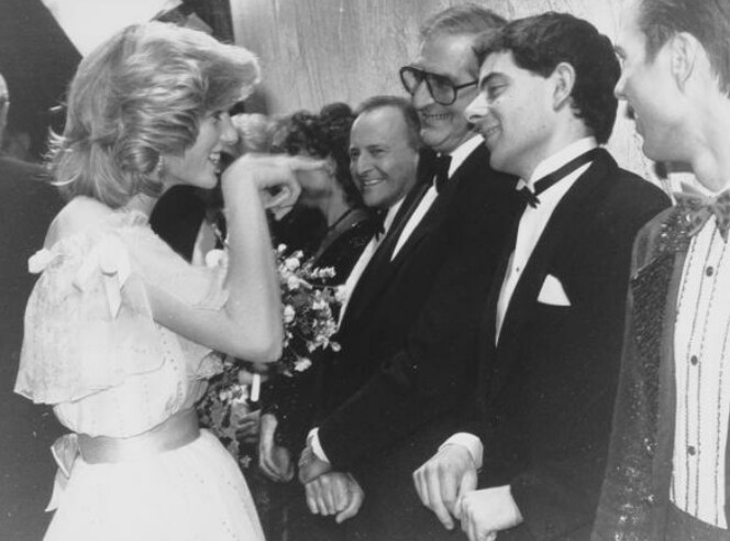 Princess Diana meets Rowan Atkinson, 1984.