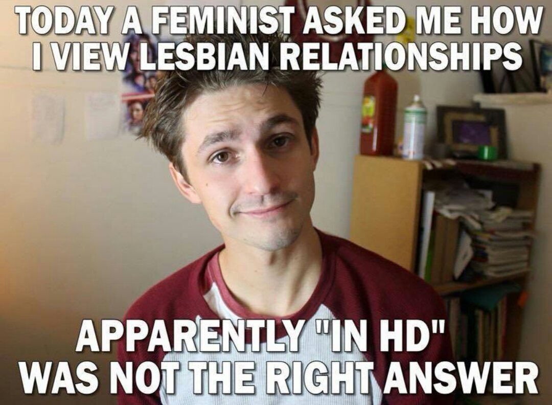 funny lesbian memes - Today A Feminist Asked Me How I View Lesbian Relationships Apparently "In Hd" Was Not The Right Answer