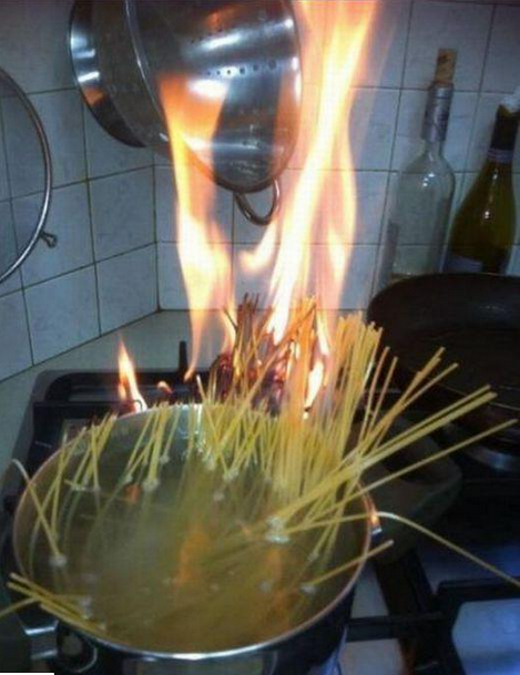bad luck spaghetti on fire