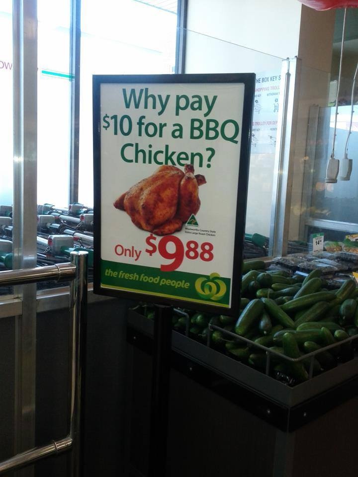 funny bargains - Ow He Box Keys Opel Why pay $10 for a Bbq Chicken? Only $988 the fresh food people people O