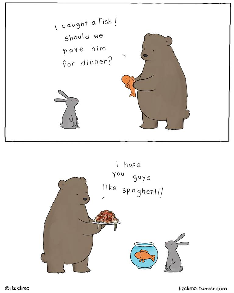 liz climo fish for dinner - I caught a fish! should we have him for dinner? ' I hope you guys spaghetti! liz climo lizclimo.tumblr.com