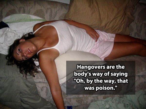 Thought - Hangovers are the body's way of saying "Oh, by the way, that was poison."