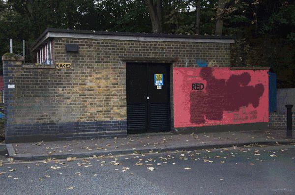 painted over graffiti brick - Red