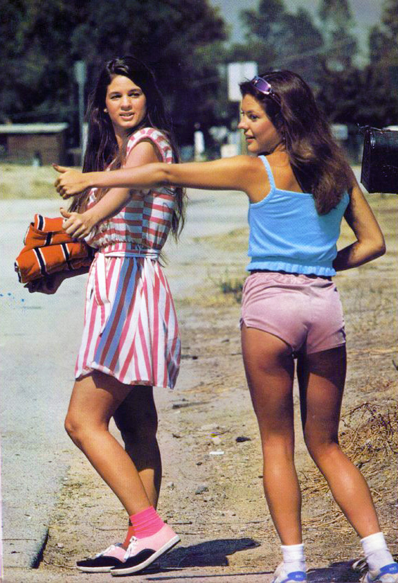 Hitchhiking 70s style.