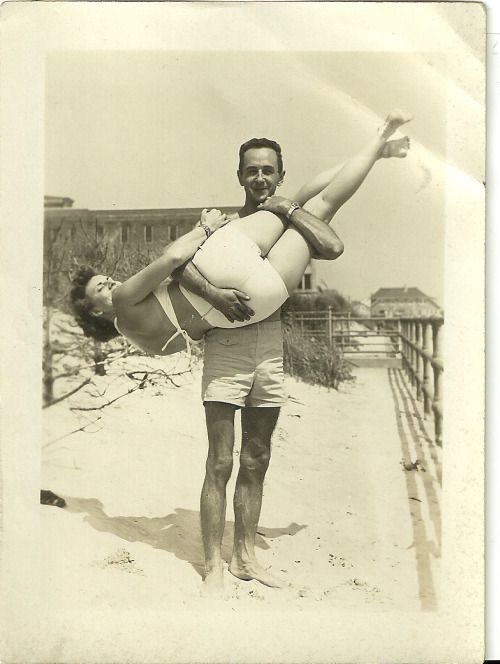 Man picking up a girl he liked at the beach, 1952.