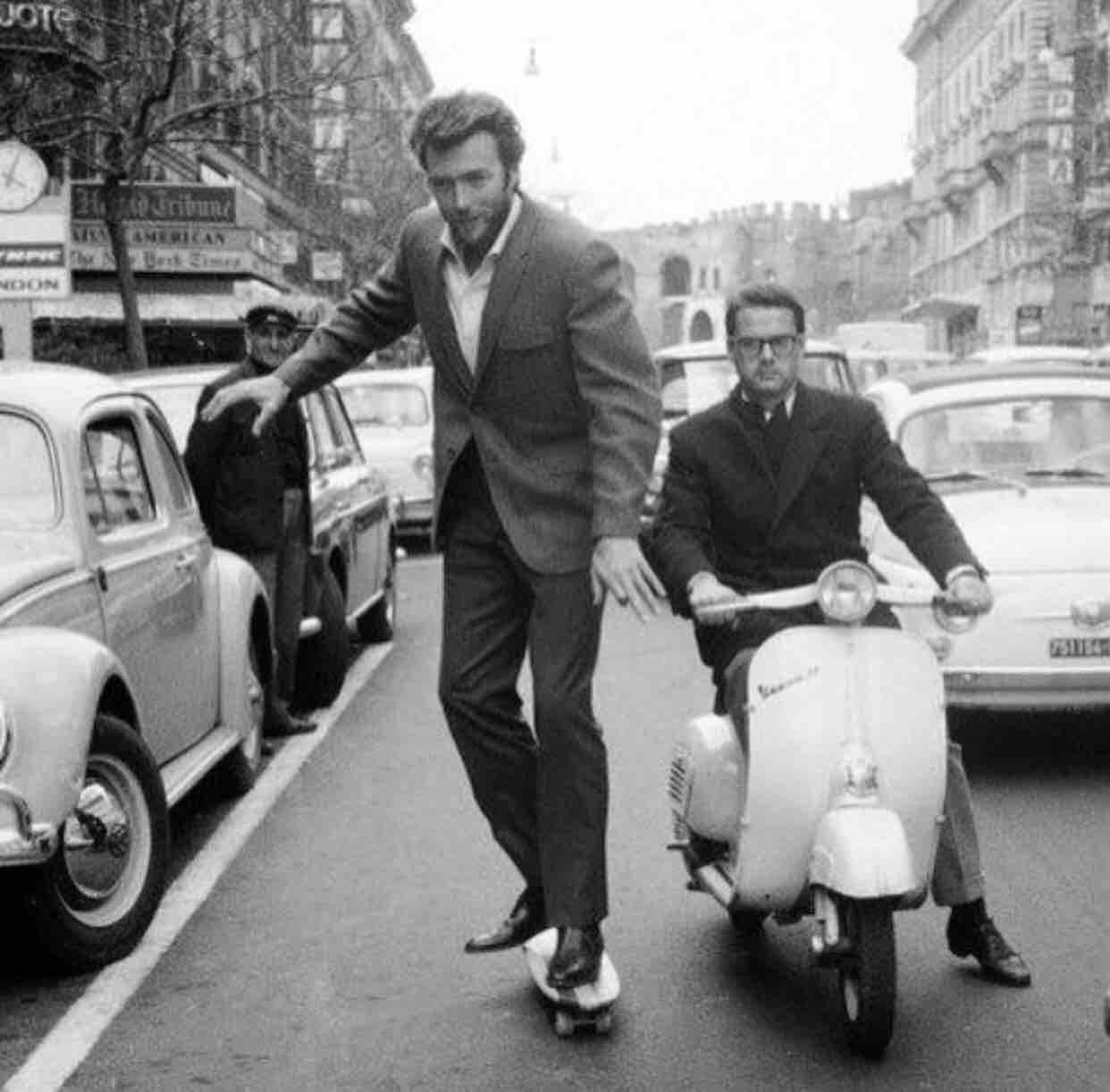 Clint Eastwood skateboarding in Rome, 1964.
