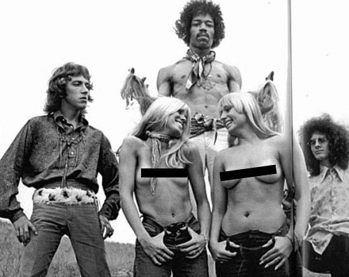 Jimi Hendrix with 2 Swedish Models, 1960s.