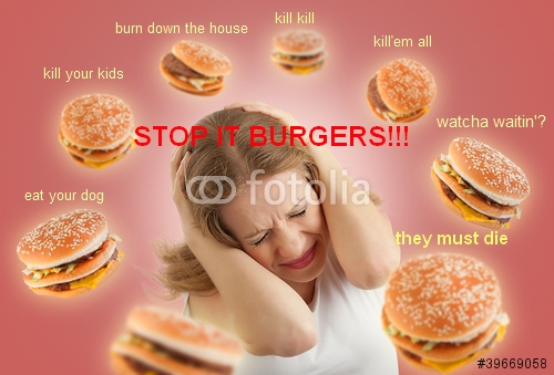 weird stock - kill kill burn down the house kill 'em all kill your kids watcha waitin'? Stof Burgers!!! eat your dog O fotolia they must die