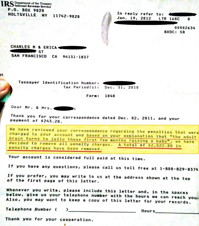 irs letter baby - Id Department of the Treasury Rs laternal Revesse Service P.O. Box 9020 Holtsville Ny 117429020 In refer to Jan. 19, 2012 Ltr 168C0 00002634 Bodc Sb Charles M & Erica St San Francisco Ca 941311837 Taxpayer Identification Number Tax Perio