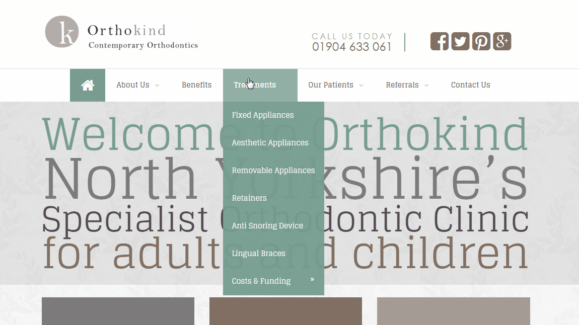 website - Orthokind Contemporary Orthodontics Call Us Today Amo About Us Benefits Tresents Our Patients Referrals Contact Us Fixed Appliances Aesthetic Appliances Removable Appliances Welcom Drthokind North naam vo shire's Specialista ting bere dontic Cli