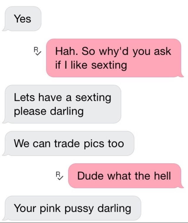 lesbian sexting - Yes Hah. So why'd you ask if I sexting Lets have a sexting please darling We can trade pics too Dude what the hell Your pink pussy darling