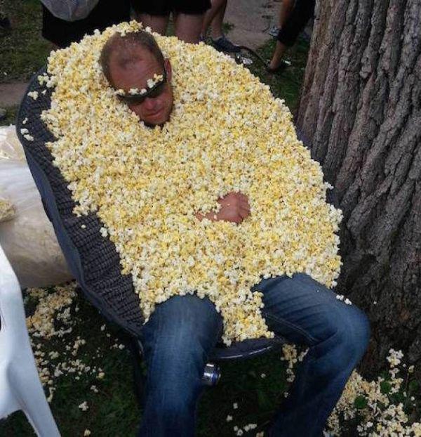 buried under popcorn