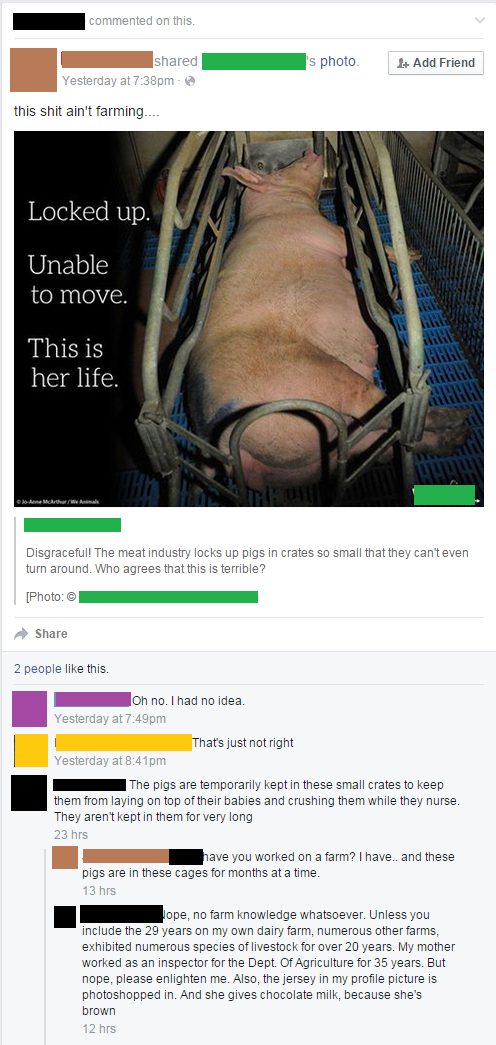 locked up unable to move this is her life - commented on this 's photo Add Friend d Yesterday at pm this shit ain't farming.... Locked up. Unable to move. This is her life. Disgraceful! The meat industry locks up pigs in crates so small that they can't ev