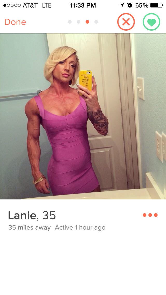 tinder famous - 0000 At&T Lte 1 65% Done os 1 Lanie, 35 35 miles away Active 1 hour ago