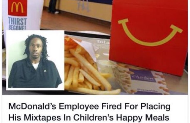 mcdonald's employee fired for mixtape - Thirst Begonfi McDonald's Employee Fired For Placing His Mixtapes In Children's Happy Meals