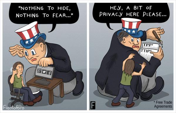 government comics - "Nothing To Hide, Nothing To Feab..." Hey, A Bit Of Privacy Here Please... Tpp Ttip Free Trade Agreements Fiestoforo