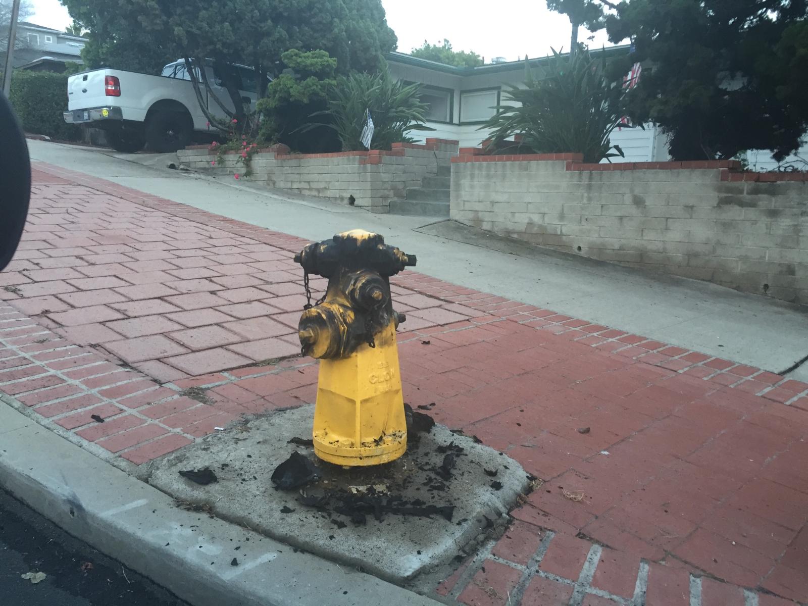Fire hydrant struck by lighting.