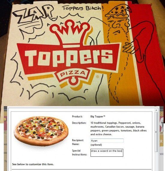 funny pizza instructions - Toppers Bitch Slap Toppers Pizza Product Big Topper Description 10 traditional toppings. Pepperoni, onions, mushrooms, Canadian bacon, sausage, banana peppers, green peppers, tomatoes, black olives and extra cheese. Recipient Na