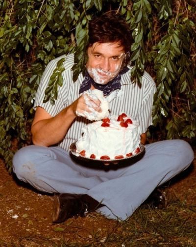 Johnny Cash high as a kite and eating cake, 1971.