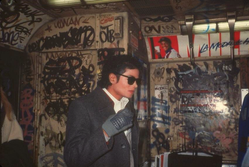 Michael Jackson on subway in the 80s.