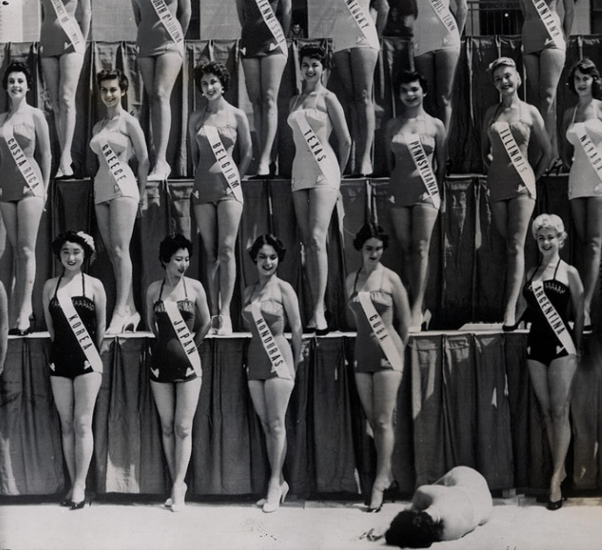 Miss New Zealand passes out from heat exhaustion. Long Beach, California (7-19-54).