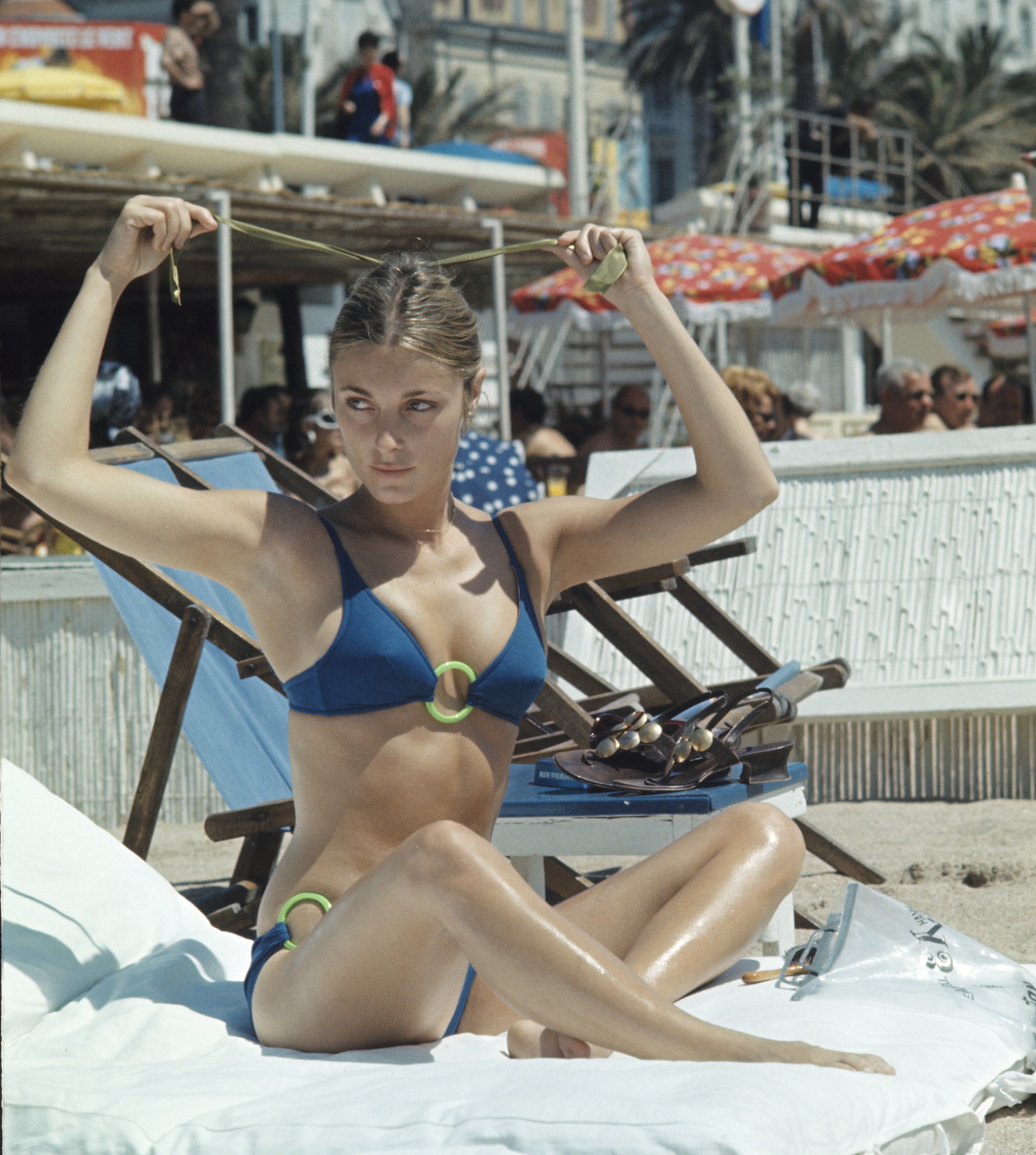 Sharon Tate on the beach at the Cannes Film Festival in 1968.