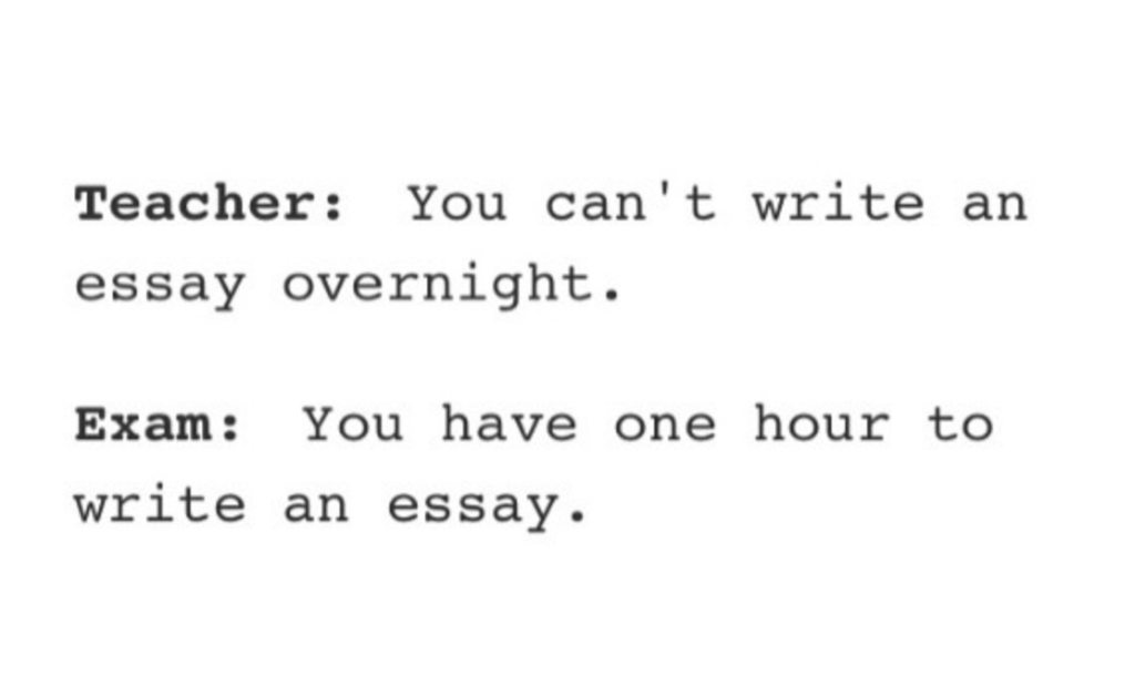does syntax mean - Teacher You can't write an essay overnight. Exam You have one hour to write an essay.