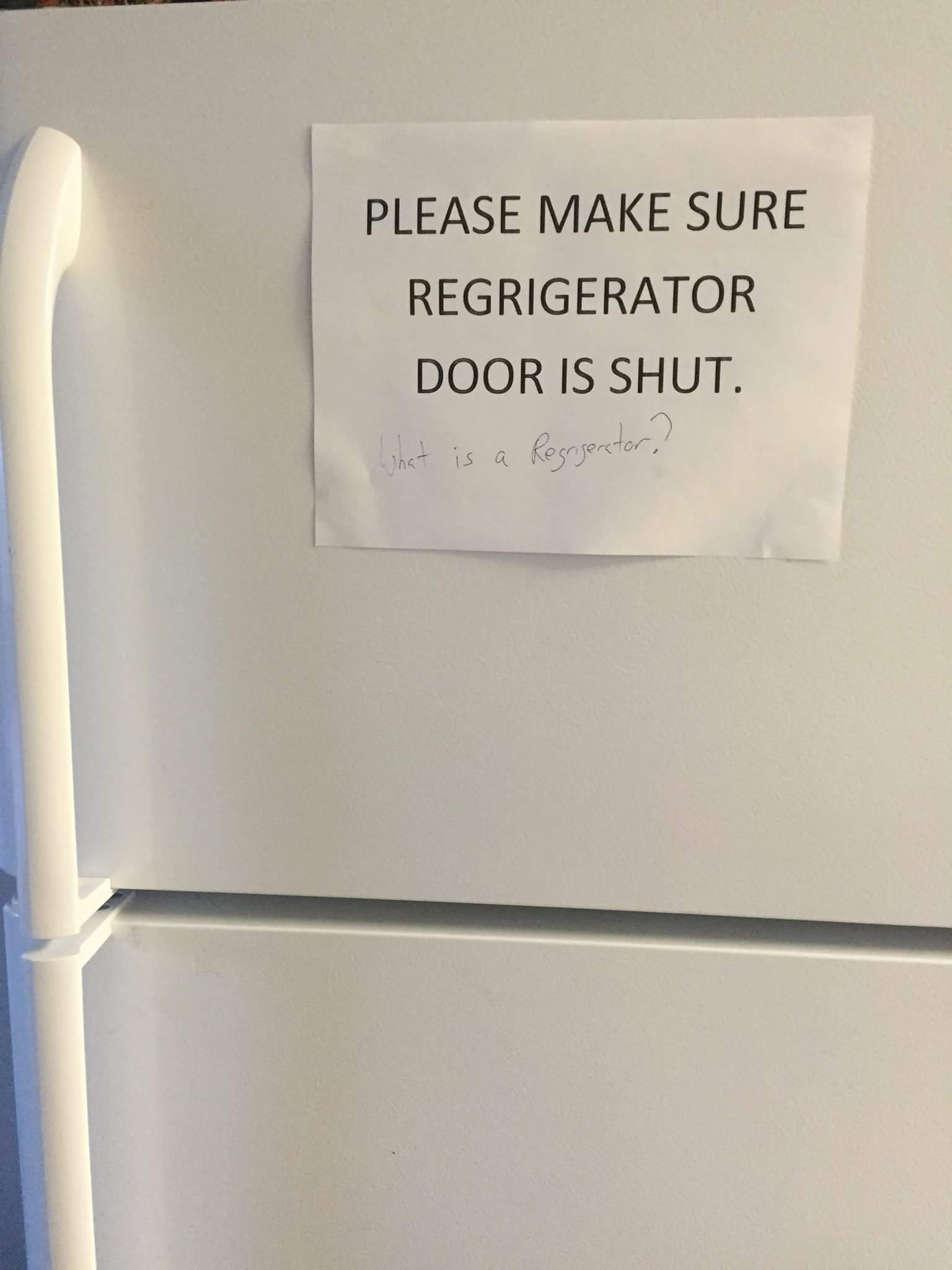 Please Make Sure Regrigerator Door Is Shut. What is a Regrigercter?