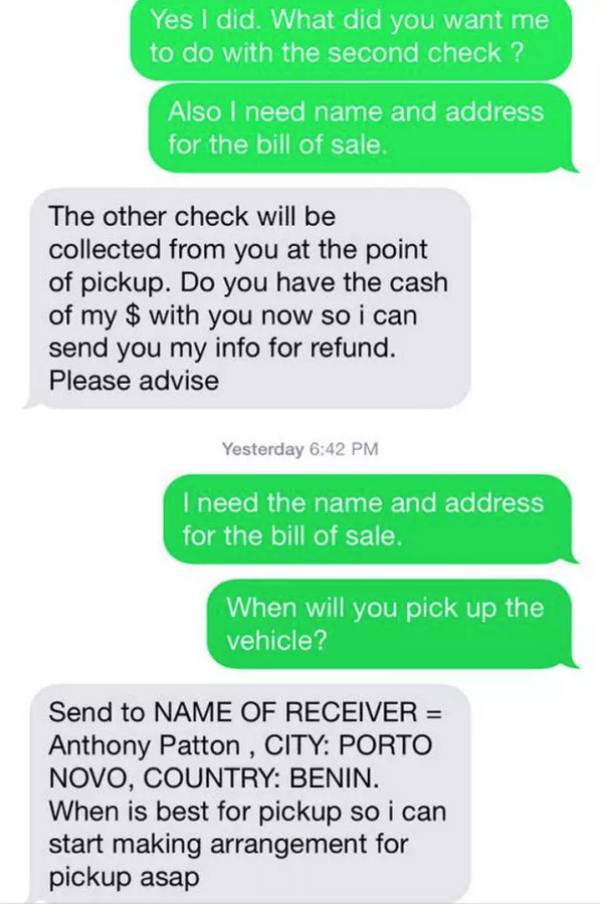 saddest love texts - Yes I did. What did you want me to do with the second check ? Also I need name and address for the bill of sale. The other check will be collected from you at the point of pickup. Do you have the cash of my $ with you now so i can sen