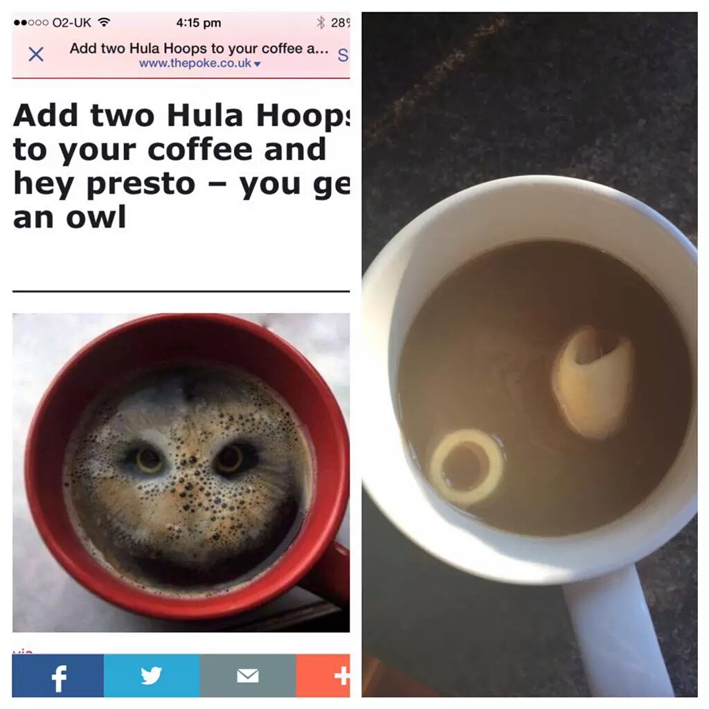 ..000 O2Uk 3 289 x Add two Hula Hoops to your coffee a... Add two Hula Hoop to your coffee and hey presto you ge an owl