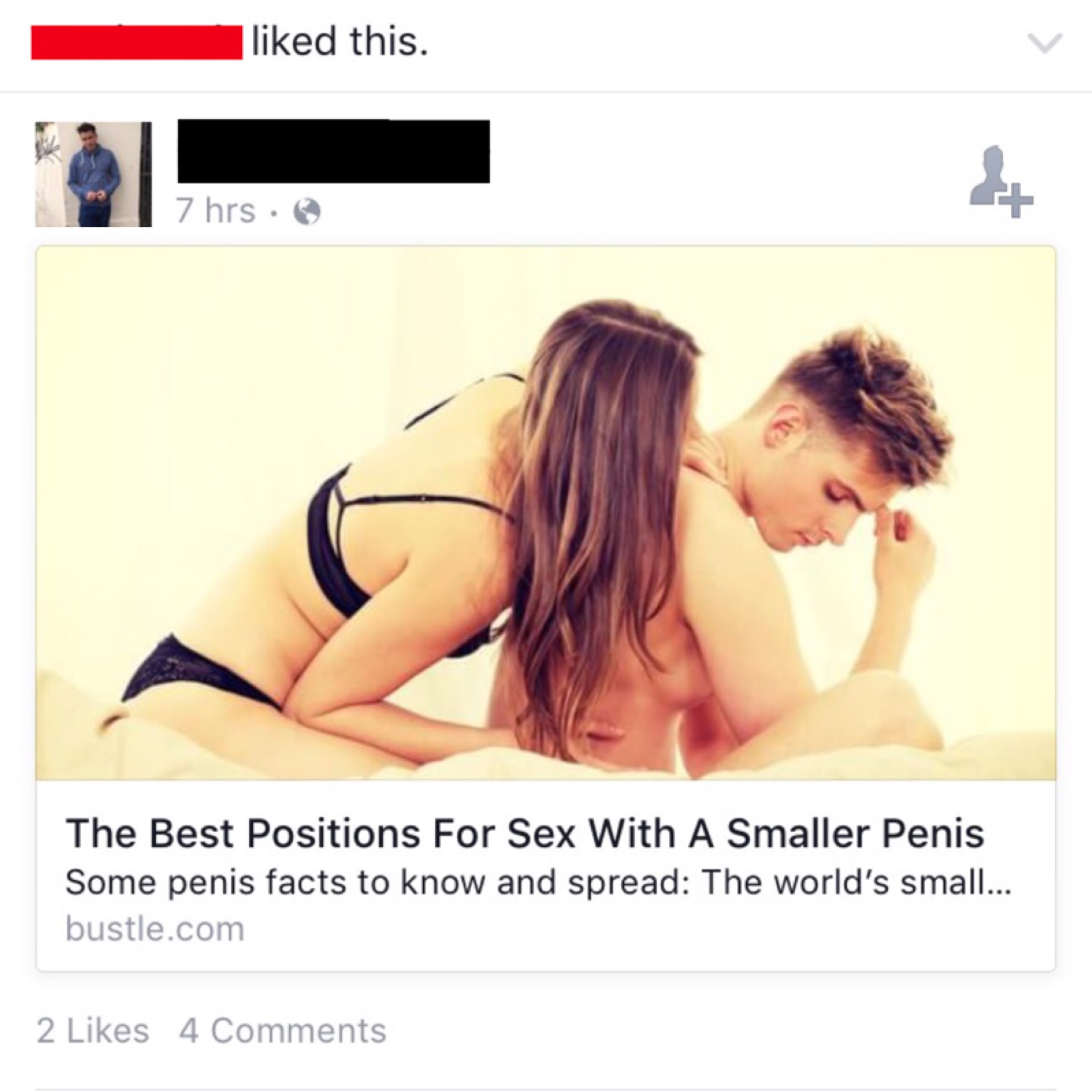 I d this. 7 hrs The Best Positions For Sex With A Smaller Penis Some penis facts to know and spread The world's small... bustle.com 2 4
