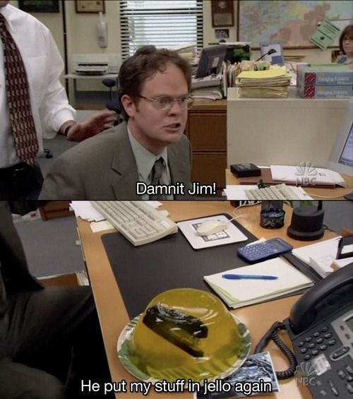 stapler in jello the office - Miiniii Ttttt Damnit Jim! He put my stuff in jello again