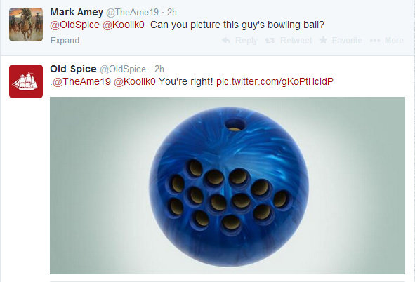 old spice - Mark Amey 19 2h Spice Can you picture this guy's bowling ball? Expand RetweetFavorite More Old Spice Spice 2h . 19 You're right! pic.twitter.comgKoPtHcIdP
